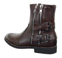 Botas masculinas de motociclista com zíper, estilo punk rock, com fivela no tornozelo e fechamento por tira.