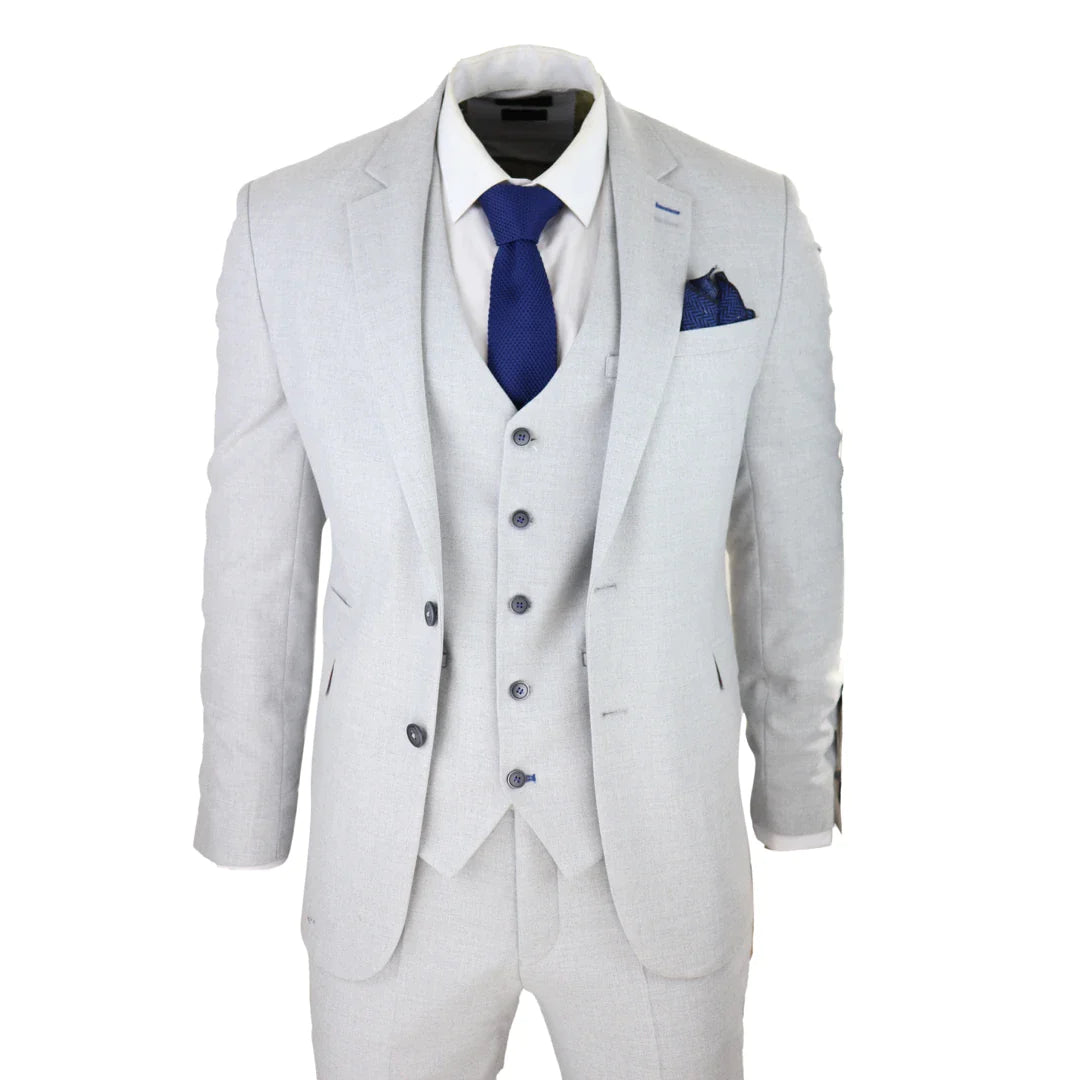 Terno masculino de tweed cinza claro, 3 peças, corte sob medida, clássico vintage, anos 1920, para casamento.