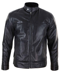 Jaqueta masculina de couro legítimo preta estilo motociclista