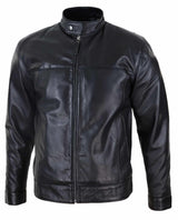 Jaqueta masculina de couro legítimo preta estilo motociclista