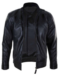 Jaqueta masculina de couro legítimo preta estilo motociclista