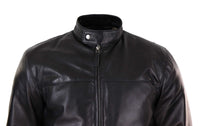 Jaqueta masculina de couro legítimo preta estilo motociclista