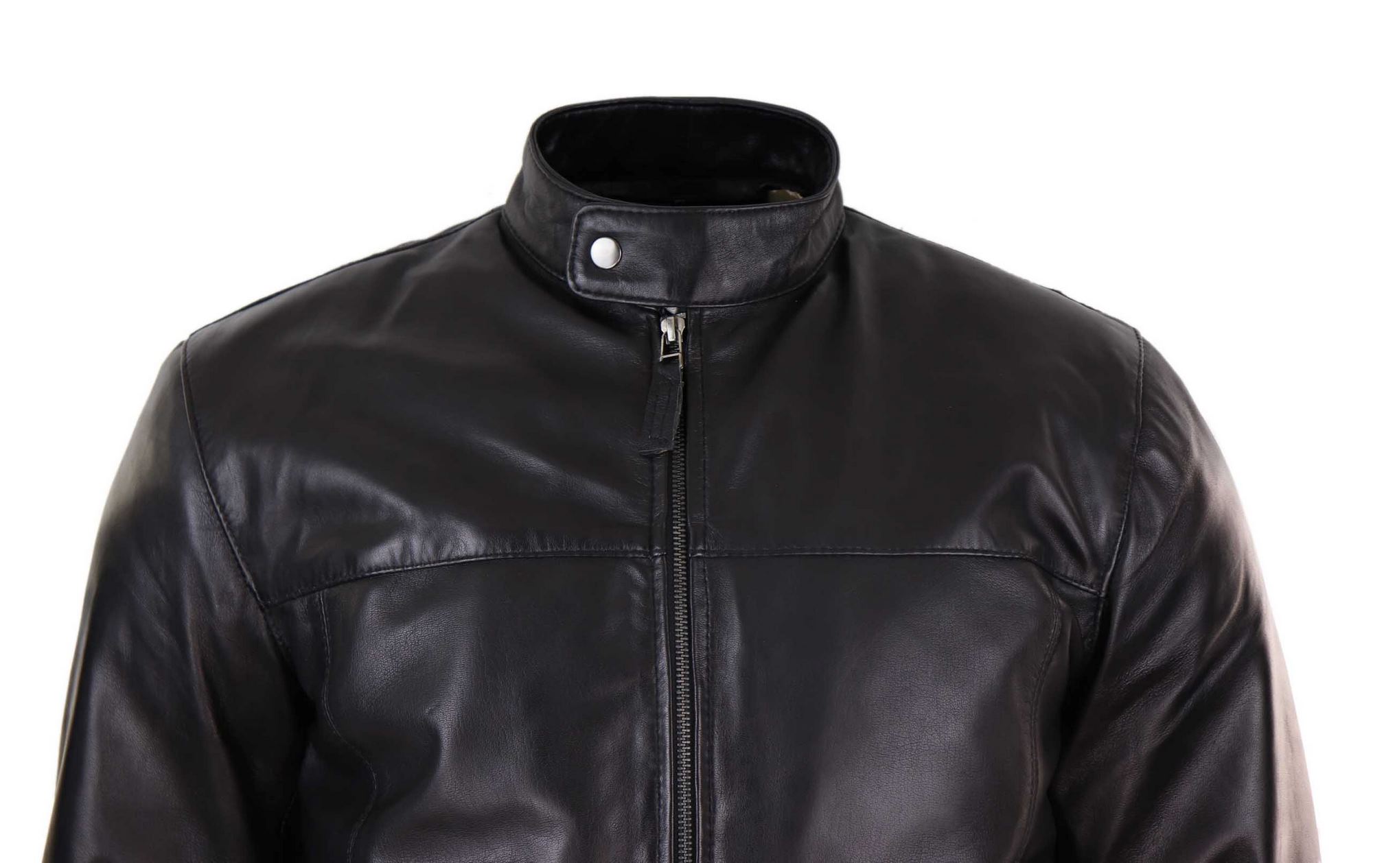 Jaqueta masculina de couro legítimo preta estilo motociclista