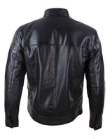 Jaqueta masculina de couro legítimo preta estilo motociclista