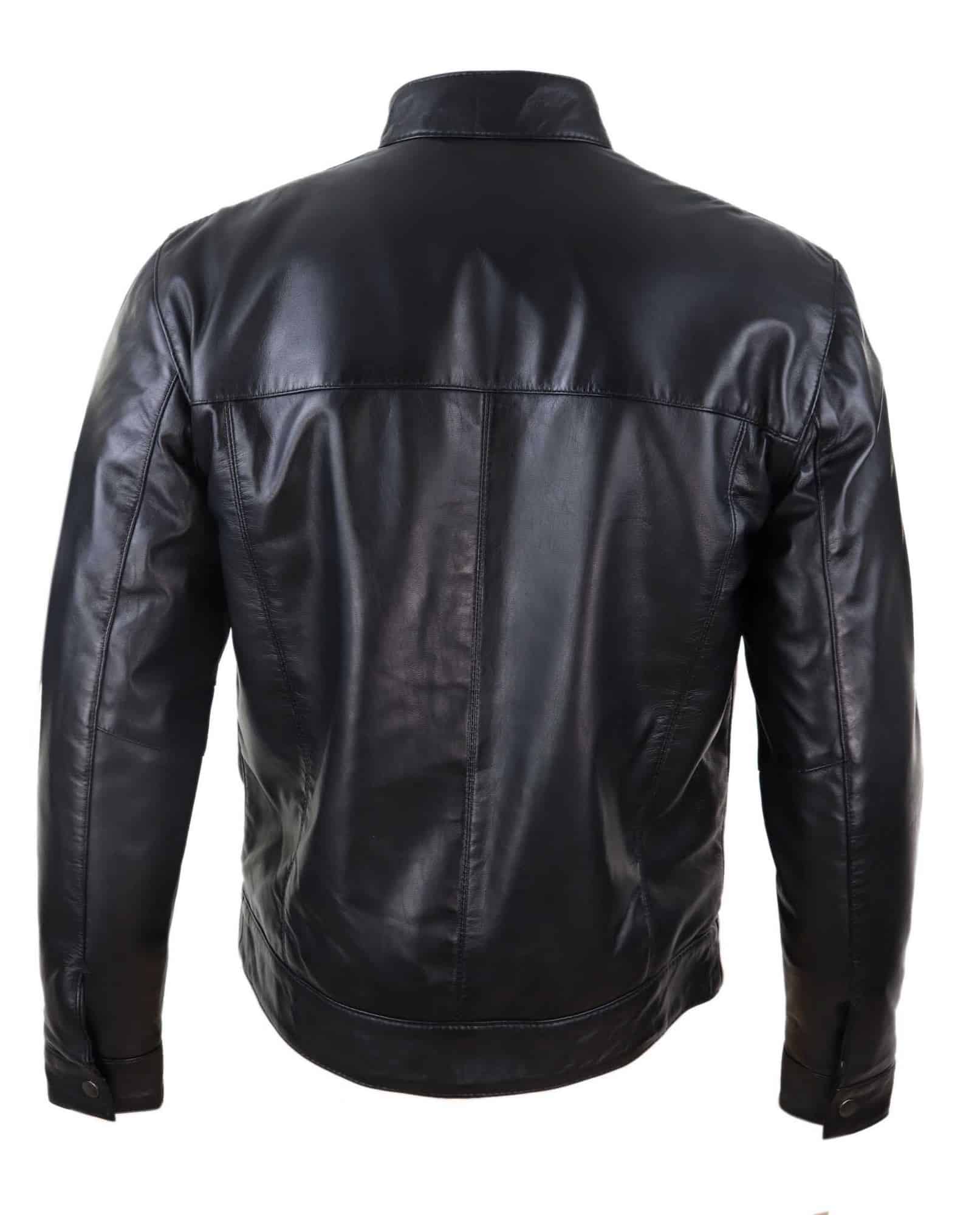 Jaqueta masculina de couro legítimo preta estilo motociclista