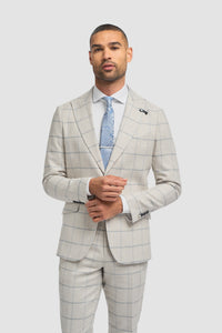 Gabriel - Blazer masculino xadrez em linho cinza