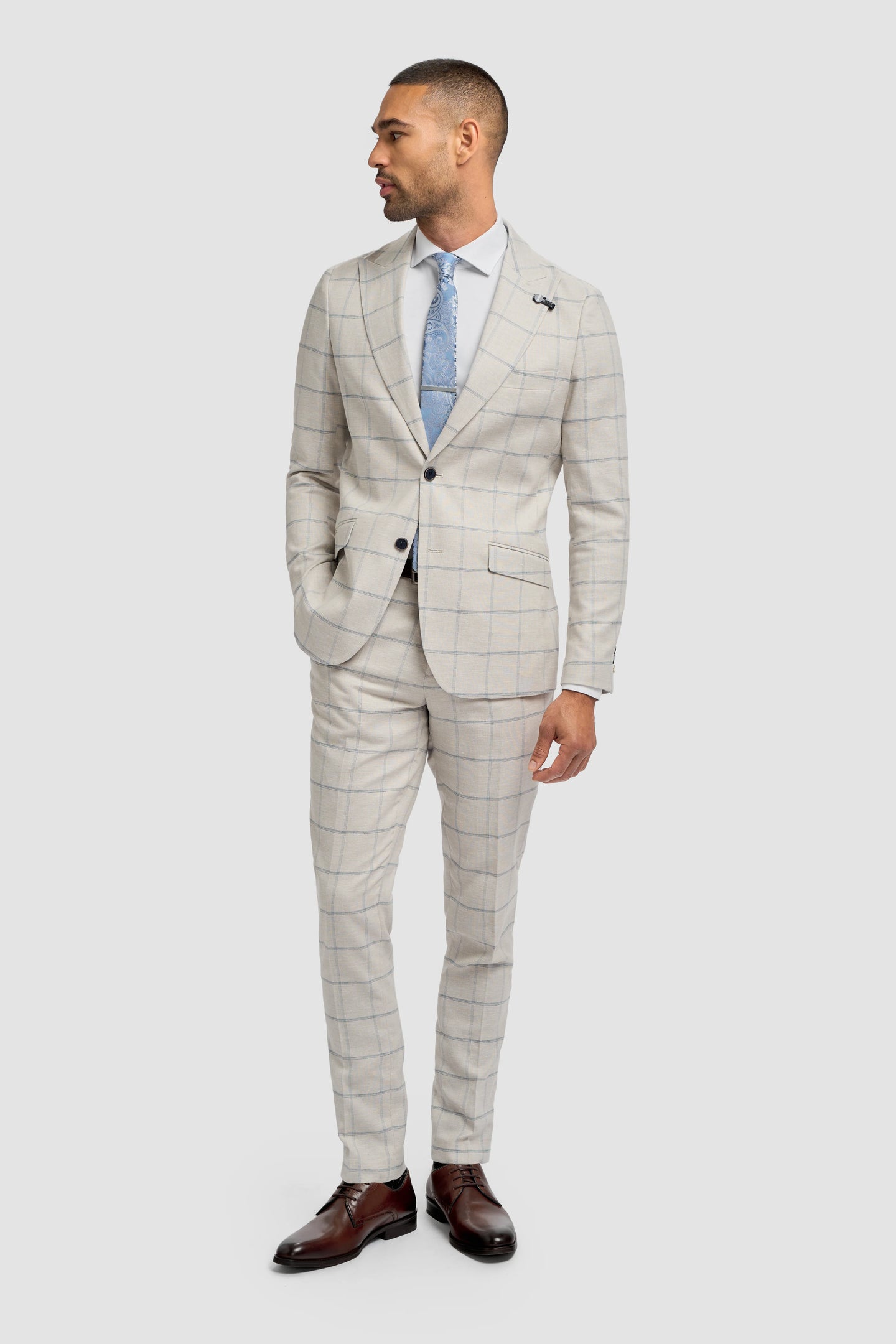 Gabriel - Blazer masculino xadrez em linho cinza
