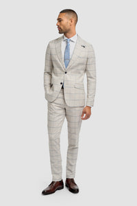 Gabriel - Blazer masculino xadrez em linho cinza