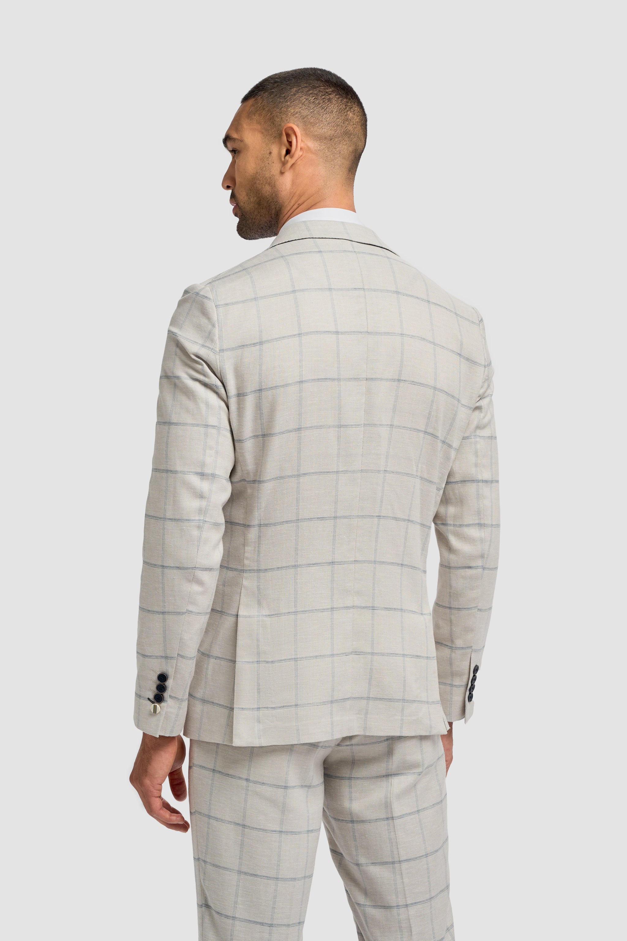 Gabriel - Blazer masculino xadrez em linho cinza