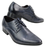 Sapatos masculinos de couro nas cores azul, preto, creme e bege, com design italiano, bico fino e cadarço.