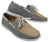 Sapatos náuticos masculinos estilo retrô em jeans, com cadarço, na cor azul marinho.