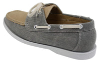 Sapatos náuticos masculinos estilo retrô em jeans, com cadarço, na cor azul marinho.