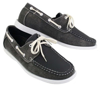 Sapatos náuticos masculinos estilo retrô em jeans, com cadarço, na cor azul marinho.