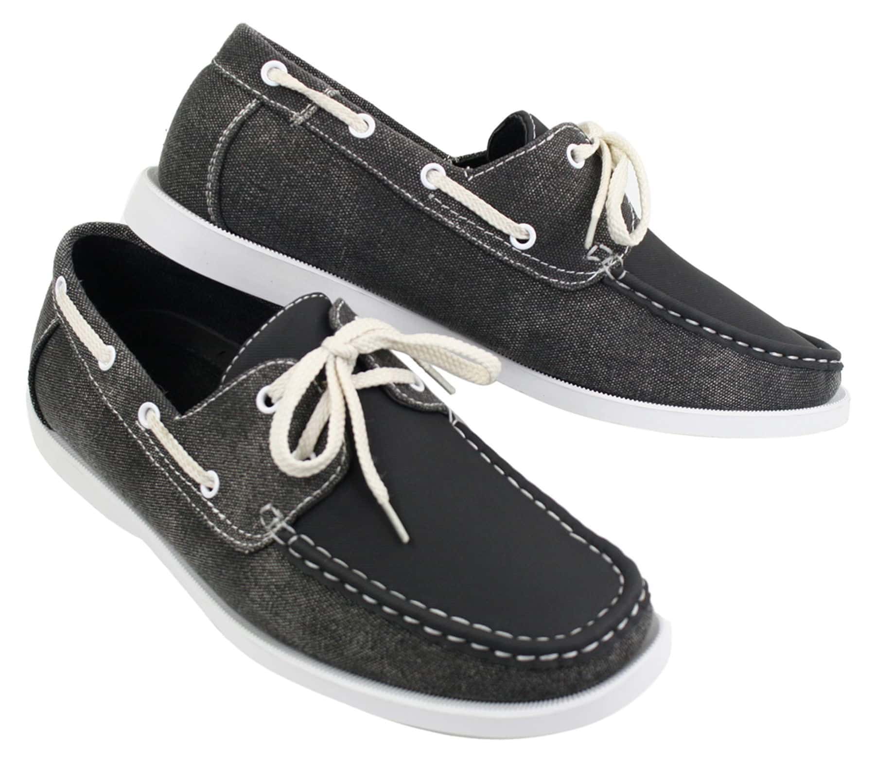 Sapatos náuticos masculinos estilo retrô em jeans, com cadarço, na cor azul marinho.