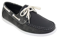Sapatos náuticos masculinos estilo retrô em jeans, com cadarço, na cor azul marinho.