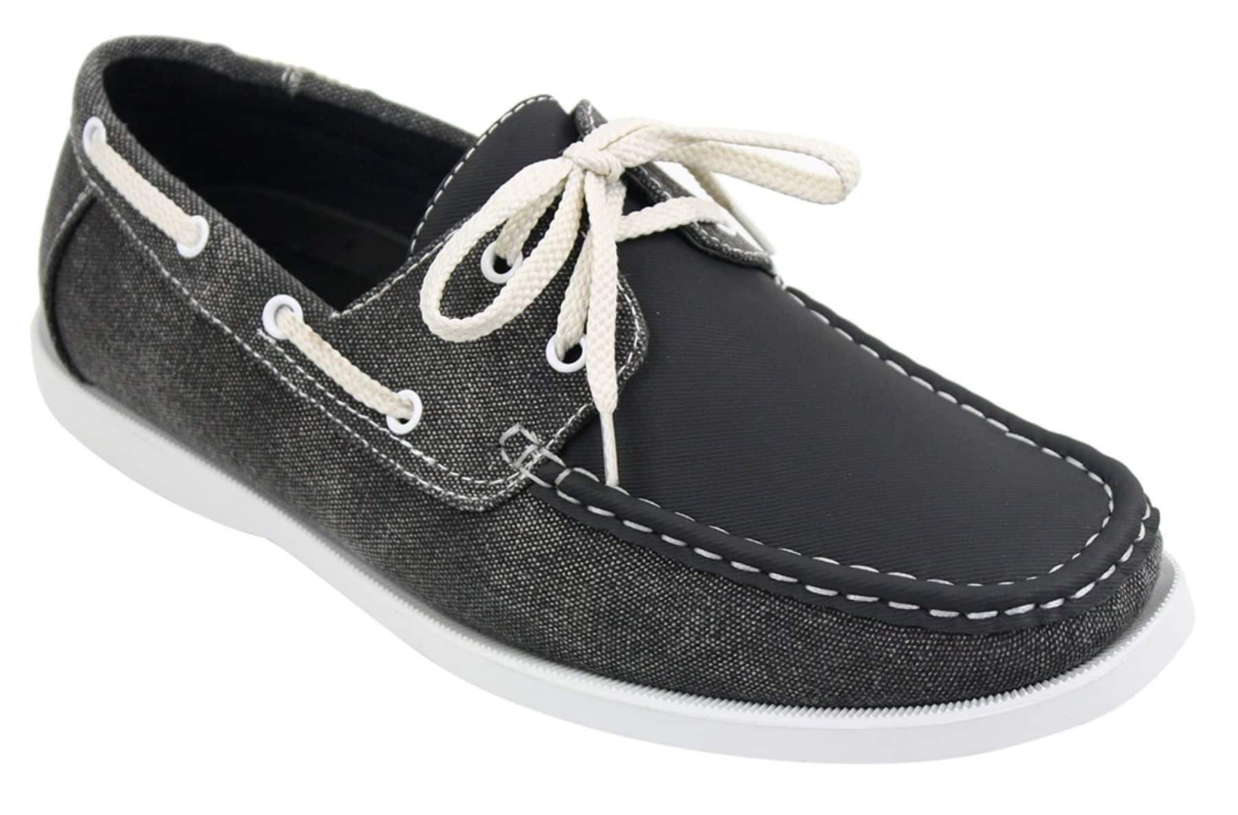 Sapatos náuticos masculinos estilo retrô em jeans, com cadarço, na cor azul marinho.