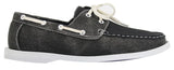Sapatos náuticos masculinos estilo retrô em jeans, com cadarço, na cor azul marinho.