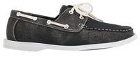 Sapatos náuticos masculinos estilo retrô em jeans, com cadarço, na cor azul marinho.