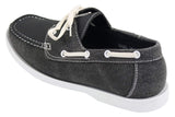 Sapatos náuticos masculinos estilo retrô em jeans, com cadarço, na cor azul marinho.