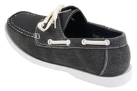 Sapatos náuticos masculinos estilo retrô em jeans, com cadarço, na cor azul marinho.