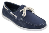 Sapatos náuticos masculinos estilo retrô em jeans, com cadarço, na cor azul marinho.