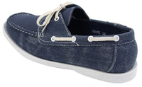 Sapatos náuticos masculinos estilo retrô em jeans, com cadarço, na cor azul marinho.