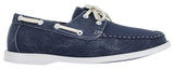 Sapatos náuticos masculinos estilo retrô em jeans, com cadarço, na cor azul marinho.