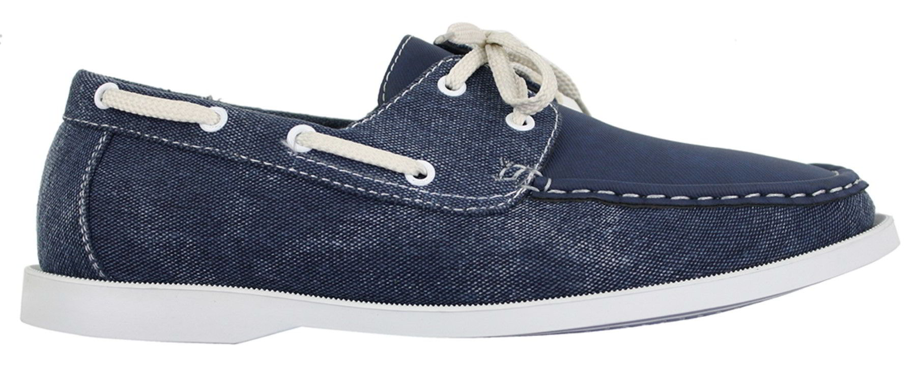 Sapatos náuticos masculinos estilo retrô em jeans, com cadarço, na cor azul marinho.