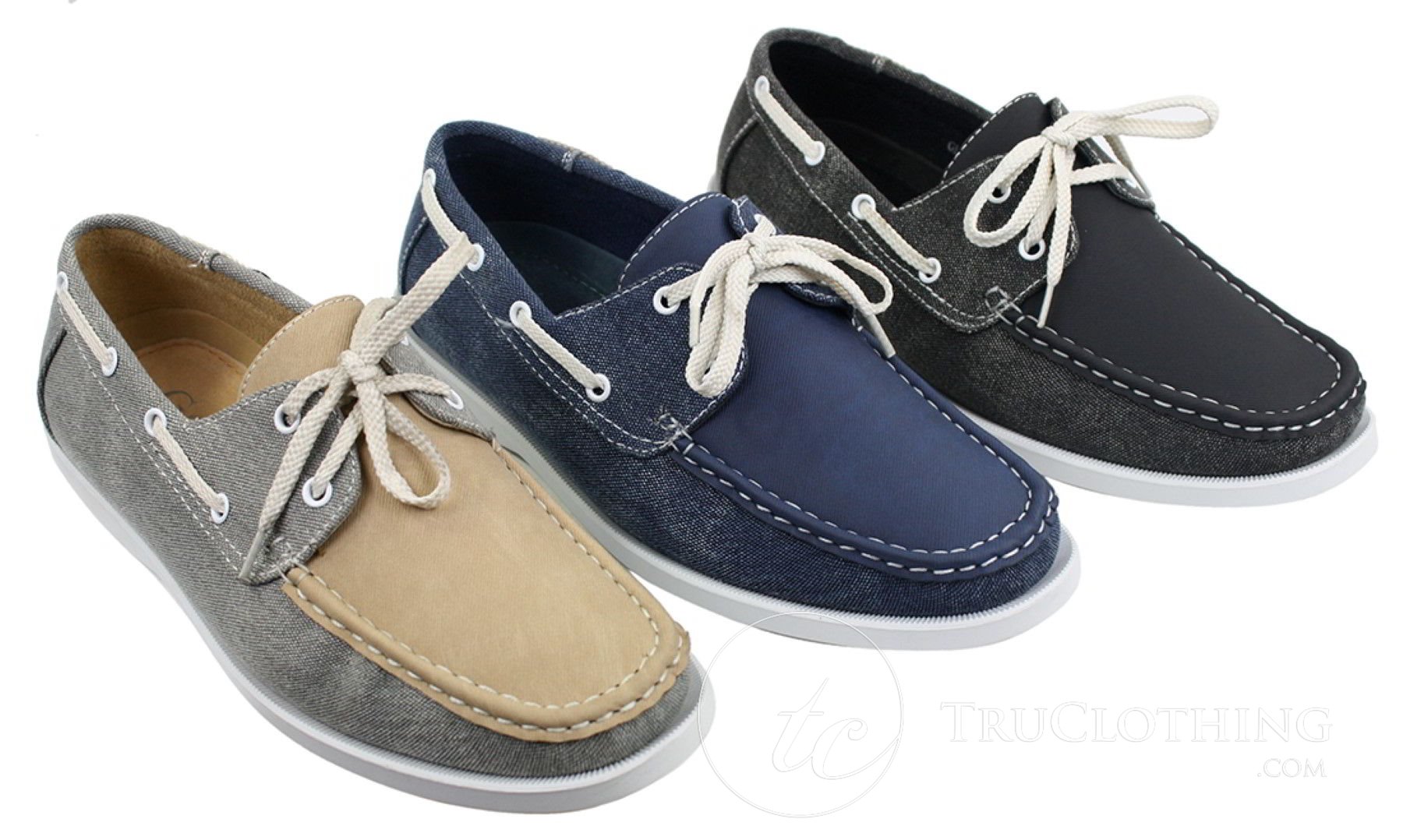 Sapatos náuticos masculinos estilo retrô em jeans, com cadarço, na cor azul marinho.