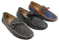Sapatos Mocassim Masculinos Slip On em Couro e Jeans com Cadarço, Elegantes e Casuais, em Tons de Bege Italiano e Azul Marinho.