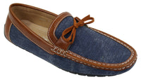 Sapatos Mocassim Masculinos Slip On em Couro e Jeans com Cadarço, Elegantes e Casuais, em Tons de Bege Italiano e Azul Marinho.
