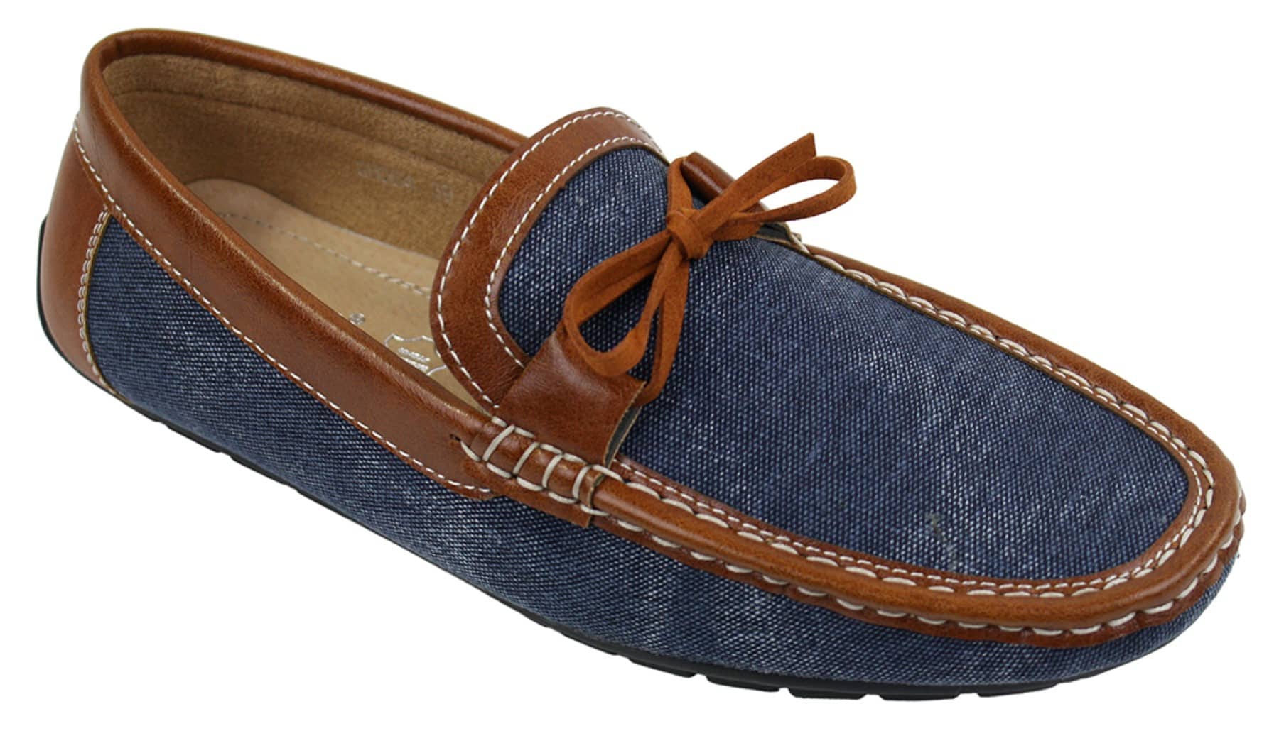 Sapatos Mocassim Masculinos Slip On em Couro e Jeans com Cadarço, Elegantes e Casuais, em Tons de Bege Italiano e Azul Marinho.