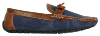Sapatos Mocassim Masculinos Slip On em Couro e Jeans com Cadarço, Elegantes e Casuais, em Tons de Bege Italiano e Azul Marinho.