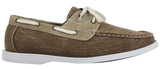 Sapatos náuticos masculinos retrô de lona jeans com cadarço, nas cores azul marinho e bege.