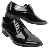 Sapatos masculinos elegantes com cadarço, forrados em couro, para escritório, festa ou casamento, design italiano, verniz brilhante.