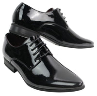 Sapatos masculinos elegantes com cadarço, forrados em couro, para escritório, festa ou casamento, design italiano, verniz brilhante.