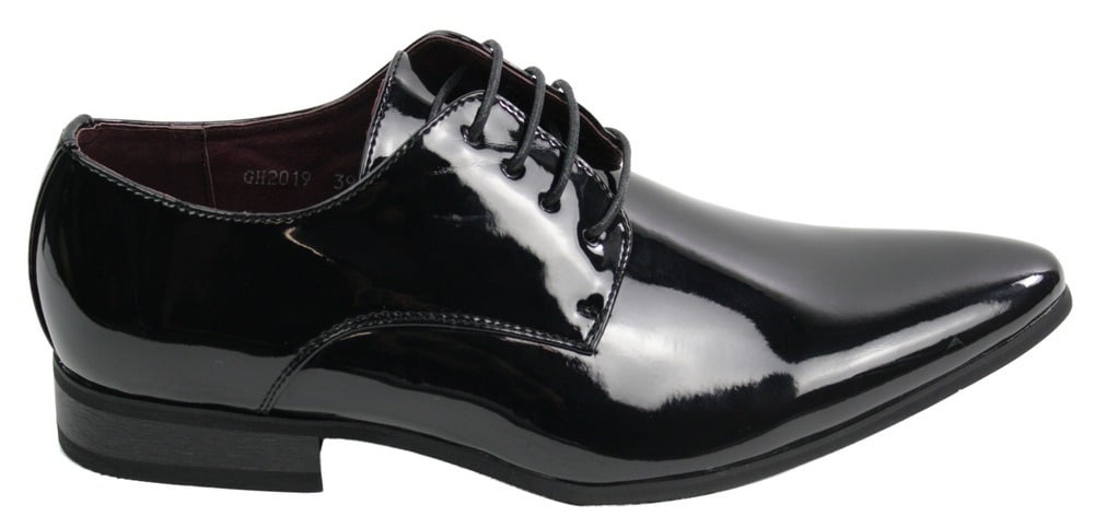 Sapatos masculinos elegantes com cadarço, forrados em couro, para escritório, festa ou casamento, design italiano, verniz brilhante.