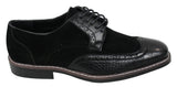 Sapatos Brogue Gatsby Vintage Masculinos em Camurça Preta e Marrom com Detalhe de Pele de Cobra