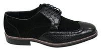 Sapatos Brogue Gatsby Vintage Masculinos em Camurça Preta e Marrom com Detalhe de Pele de Cobra