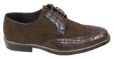 Sapatos Brogue Gatsby Vintage Masculinos em Camurça Preta e Marrom com Detalhe de Pele de Cobra