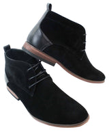 Botas masculinas de camurça estilo deserto, cano curto, nas cores vermelho, cinza, marrom e azul. Elegantes e casuais, em couro com cadarço.