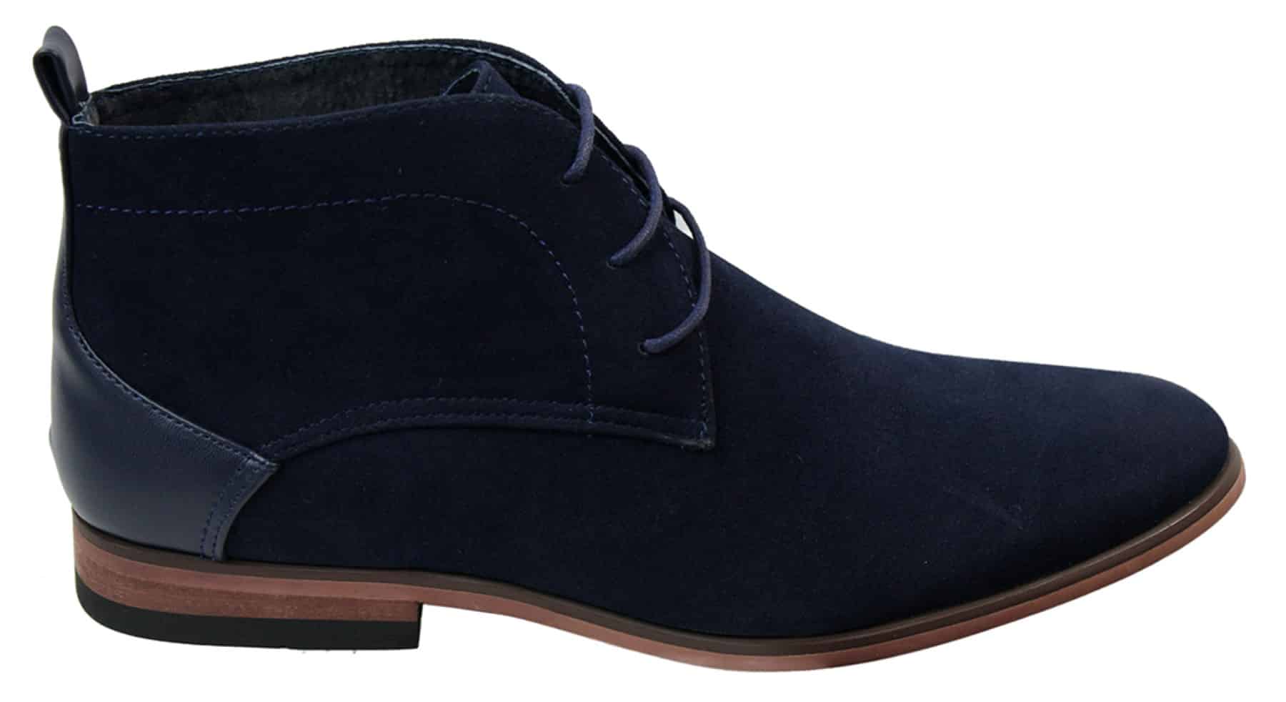 Botas masculinas de camurça estilo deserto, cano curto, nas cores vermelho, cinza, marrom e azul. Elegantes e casuais, em couro com cadarço.