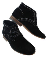 Botas casuais masculinas estilo deserto em camurça, nas cores marrom, preto e azul marinho, com forro de couro.