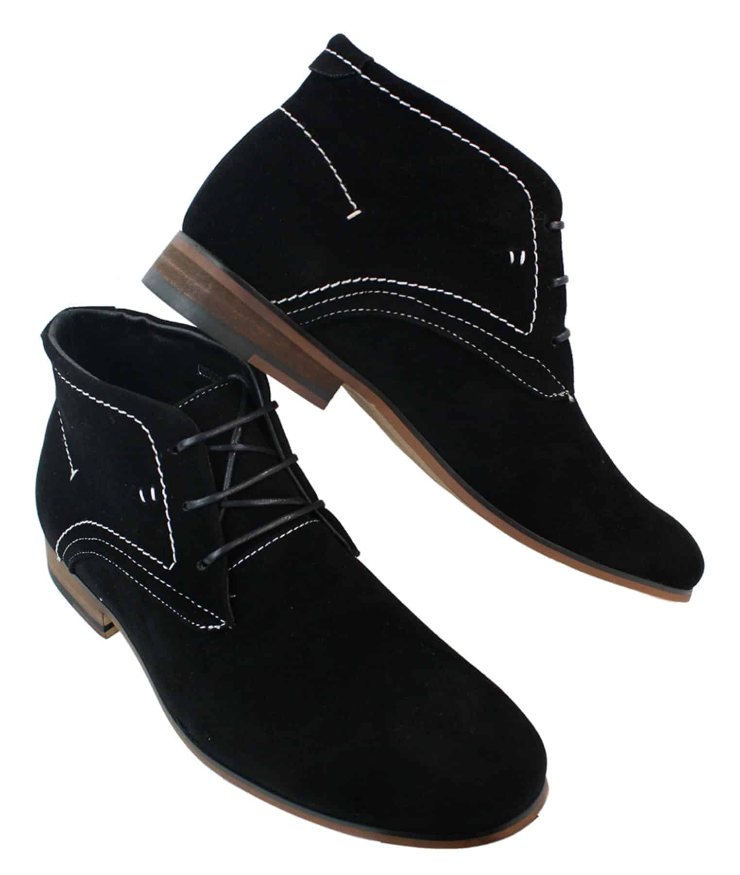 Botas casuais masculinas estilo deserto em camurça, nas cores marrom, preto e azul marinho, com forro de couro.