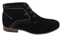 Botas casuais masculinas estilo deserto em camurça, nas cores marrom, preto e azul marinho, com forro de couro.