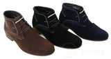 Botas casuais masculinas estilo deserto em camurça, nas cores marrom, preto e azul marinho, com forro de couro.