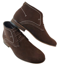 Botas casuais masculinas estilo deserto em camurça, nas cores marrom, preto e azul marinho, com forro de couro.