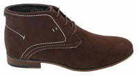 Botas casuais masculinas estilo deserto em camurça, nas cores marrom, preto e azul marinho, com forro de couro.