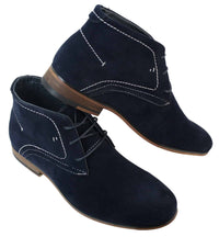 Botas casuais masculinas estilo deserto em camurça, nas cores marrom, preto e azul marinho, com forro de couro.