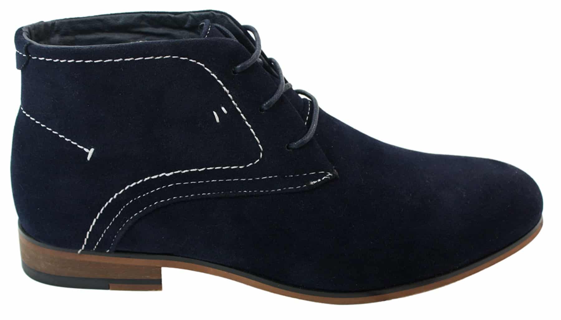 Botas casuais masculinas estilo deserto em camurça, nas cores marrom, preto e azul marinho, com forro de couro.